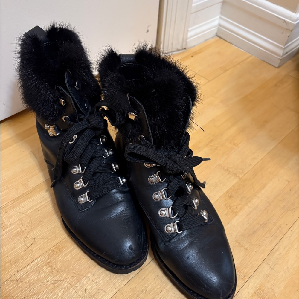 Rebecca MINKOFF Black Fur-Trimmed Boots